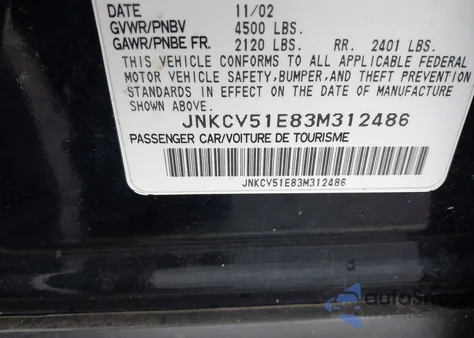 2003 Infiniti G35 Luxury Leather из США, поврежденный, VIN JNKCV51E83M312486